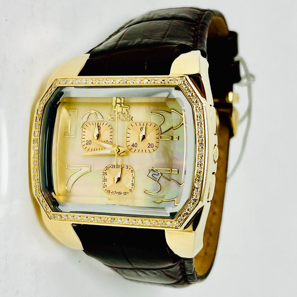 IceLink African Prince .75 Ct. Diamond Gold Mother of Pearl GoldtonIe Mens Watch